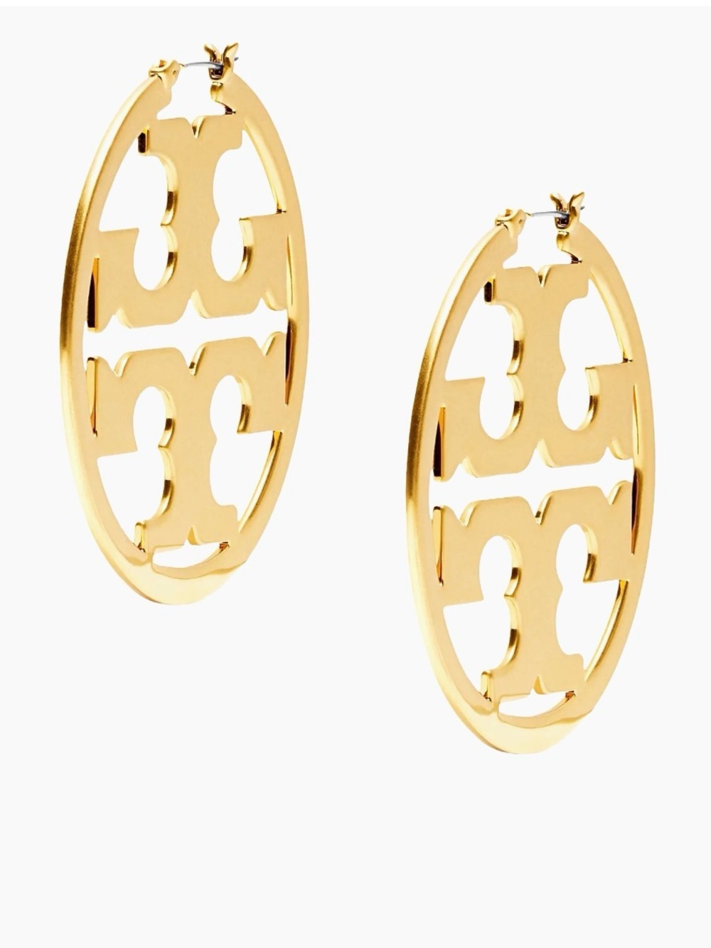 Tory Burch Gold Cutout Logo Hoop Earrings